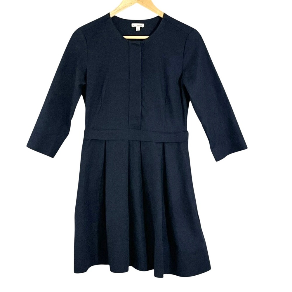 Gap Pleated Fit Flare Snap Front Minimalist Dress Women 4 Career Pockets Stretch